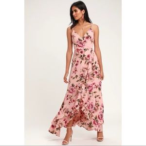 NWOT Lulus Bodacious Bella Blush Pink Floral Print Maxi Dress Small